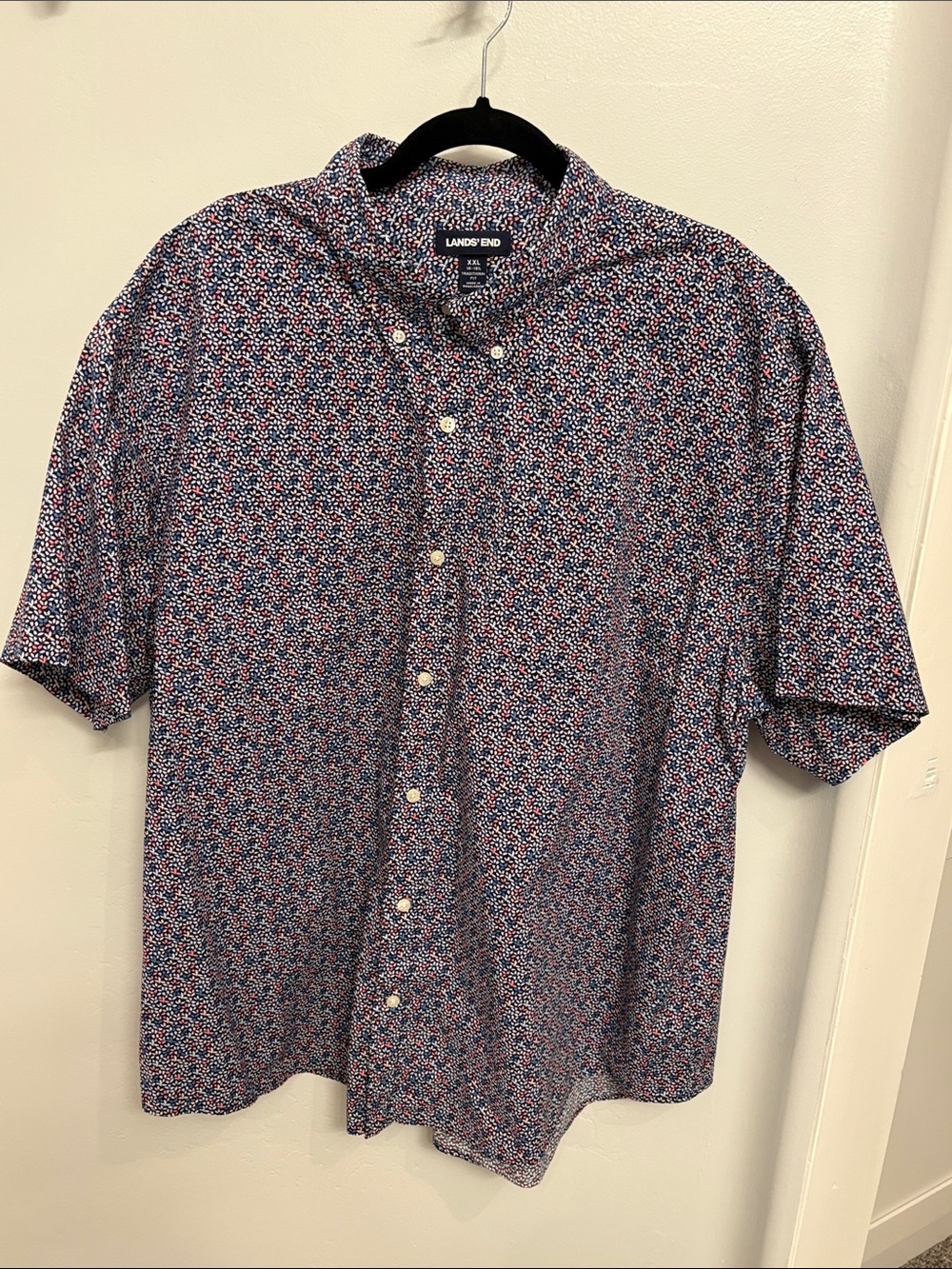 Lands' End Men's Short-Sleeve Button-Down Shirt - Navy Floral